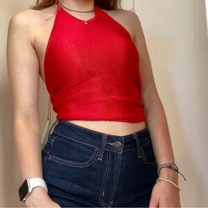 Red Zara Knitted Halter Top
